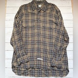 Atlantic Rancher AR Plaid Flannel Button Up Shirt Men’s L Brown Rayon Workwear